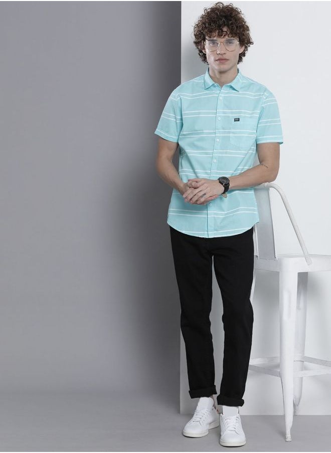 The Indian Garage Co Men Slim Fit Striped Half Sleeves Spread Collar Casual Shirt  - Image 4