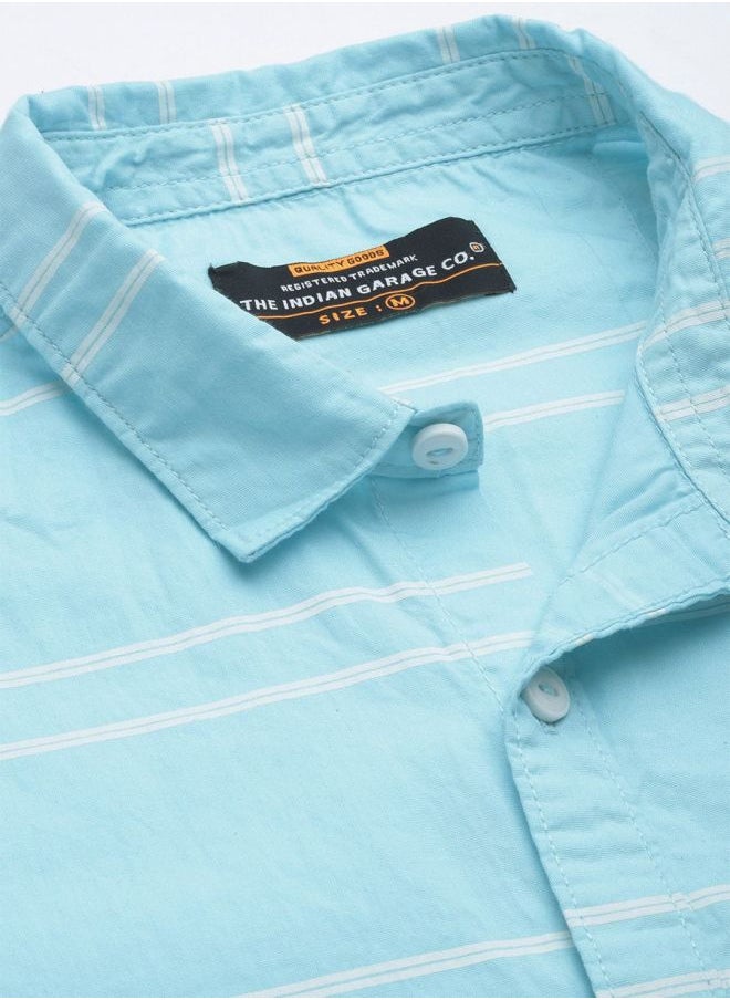 The Indian Garage Co Men Slim Fit Striped Half Sleeves Spread Collar Casual Shirt  - Image 3