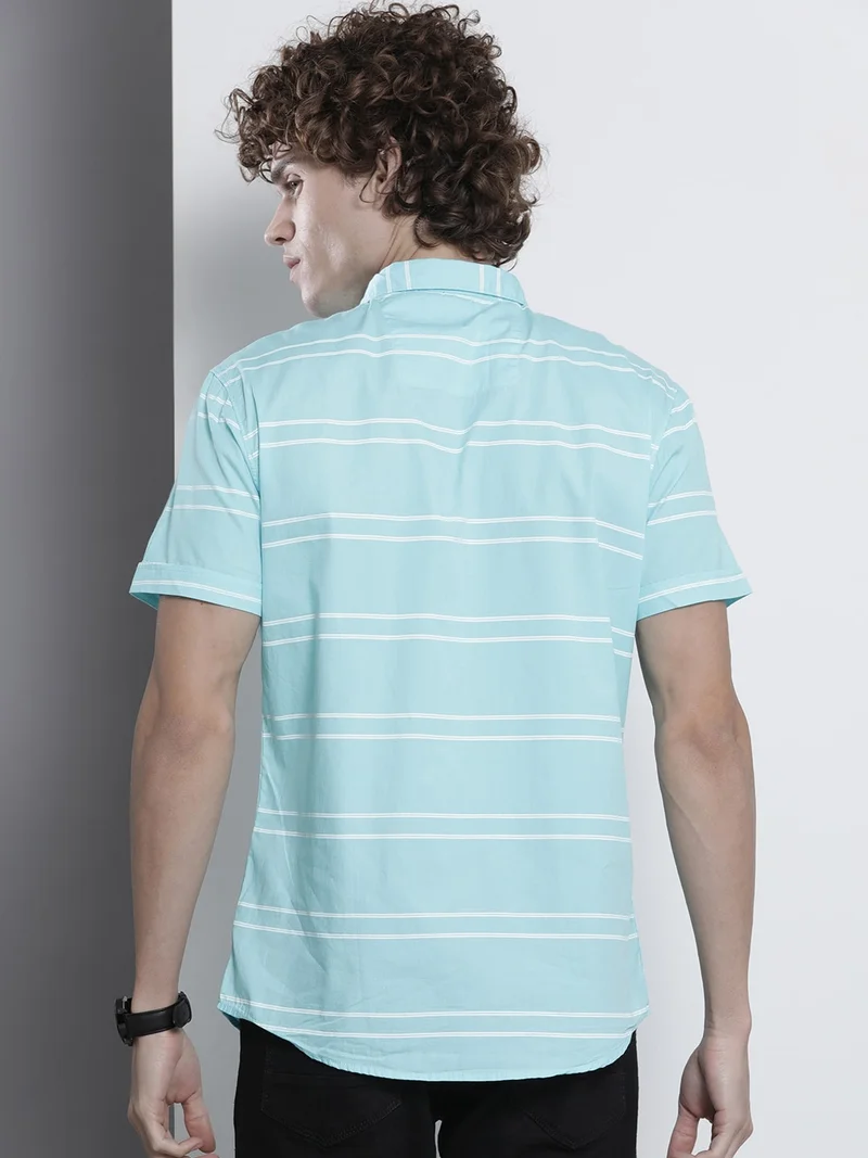 The Indian Garage Co Men Slim Fit Striped Half Sleeves Spread Collar Casual Shirt