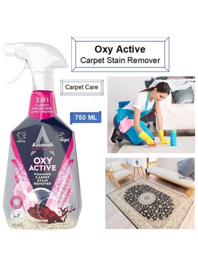 Astonish Oxy Active Foaming Carpet Stain Remover Spray Deep Cleaning Upholstery Cleaner For Rugs Pet Odours Tough Spills Wool Safe Approved Household Solution For Fresh Revitalised Fabrics 750 ML - Image 3
