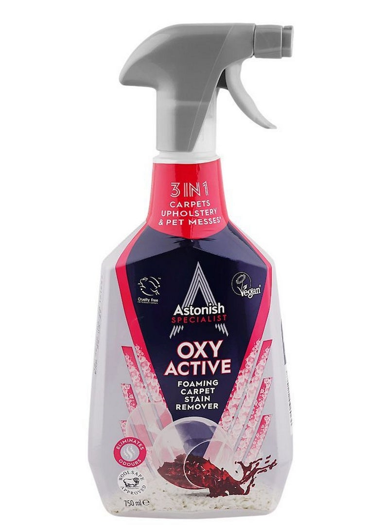 Astonish Oxy Active Foaming Carpet Stain Remover Spray Deep Cleaning Upholstery Cleaner For Rugs Pet Odours Tough Spills Wool Safe Approved Household Solution For Fresh Revitalised Fabrics 750 ML - Image 1