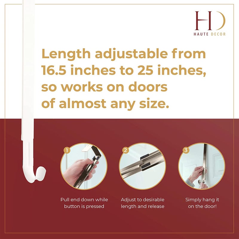 Haute Decor Adapt Adjustable Length Wreath Hanger - 2 Pack (White) - Two Identical Strong Over The Door Wreath Hangers - Holds up to 20 lbs - Image 4