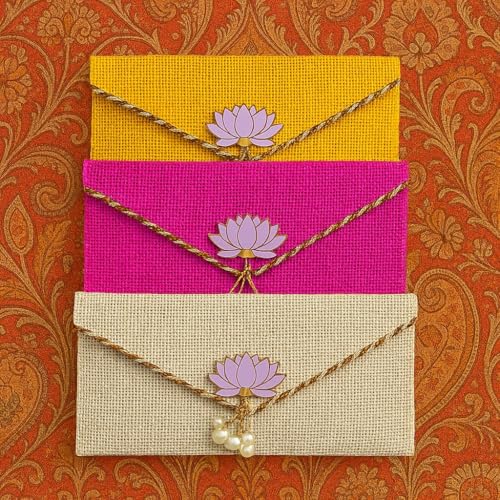 KOOGLY Jute Shagun Envelope for Money and Shagun Envelopes for Wedding,Birthday,Gifting For Birthdays and Functions | Multicolor|Pack of 3| - Image 4