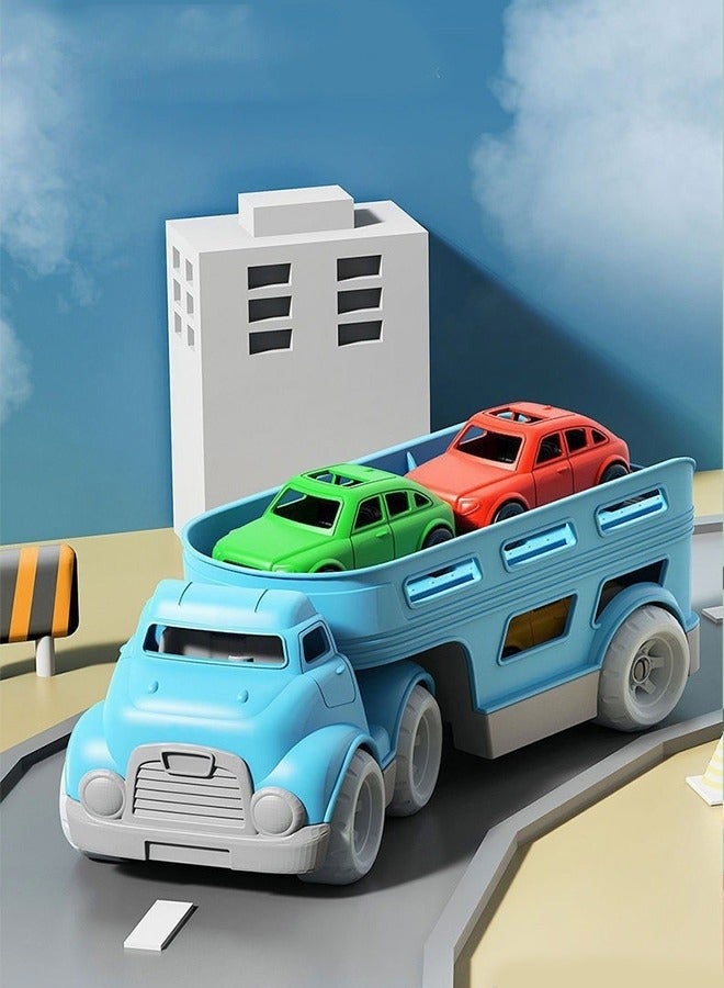 ميكسد شاحنة حاملة ذات طابقين زرقاء مع مجموعة ألعاب 3 سيارات للأطفال مع لعبة حمل مقلدة منزلق لهدايا الأولاد والبنات - Image 2