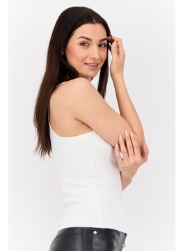 ESPRIT Women Scoop Neck Sleeveless Ribbed Tank Top, White  - Image 4