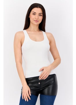 ESPRIT Women Scoop Neck Sleeveless Ribbed Tank Top, White  - Image 1