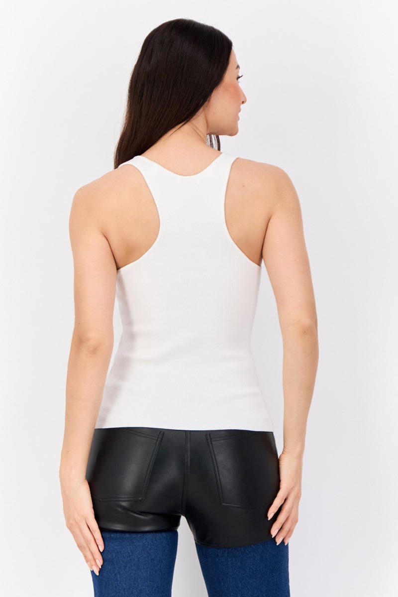 ESPRIT تي شيرت نسائي بلا أكمام بتصميم دائري العنق، أبيض - Image 2