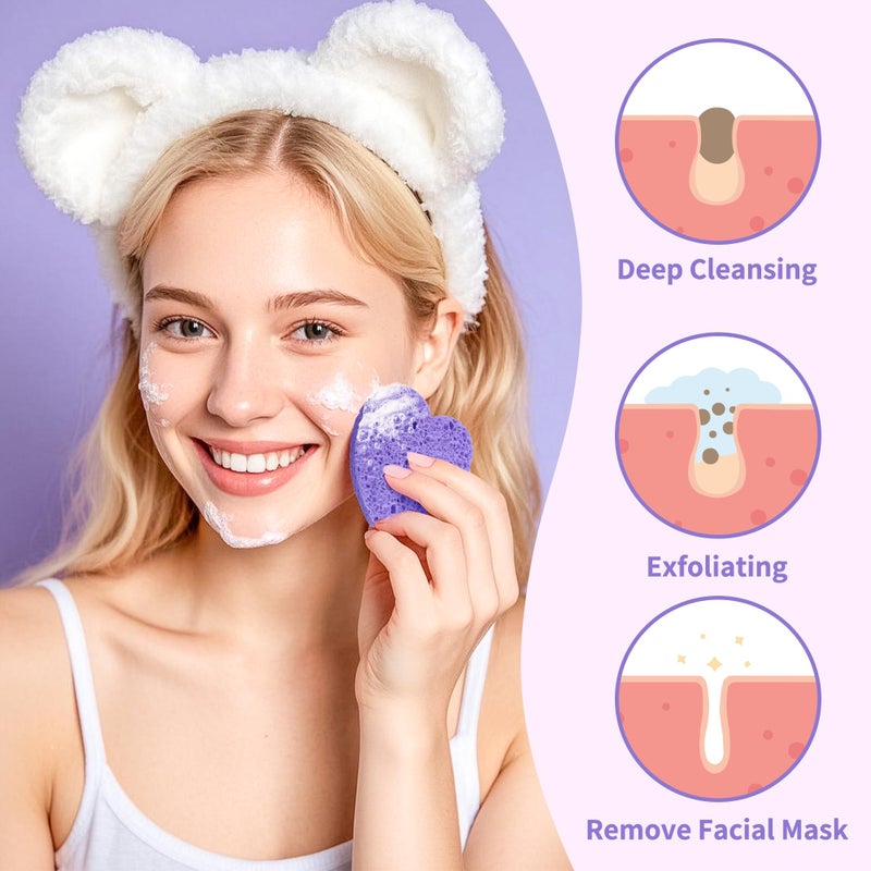derloyo 100-Count Compressed Facial Sponges, Heart Shape Face Sponge for Cleansing, Natural Cosmetic Spa Sponges for Facial Cleansing, Exfoliating Mask (Purple Heart Sponges) - Image 3