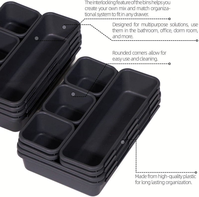 VOXMIX 16Piece Interlocking Bin Pack Granite VALUE COLLECTION Customizable MultiPurpose Storage Durable Easy to Clean Black - Image 3