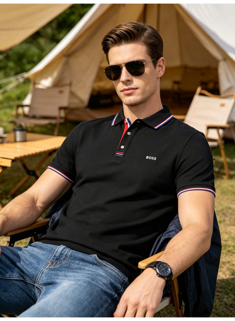 BOSS Unisex Short Sleeve Polo Shirt Casual Everyday Wear Black - Image 4