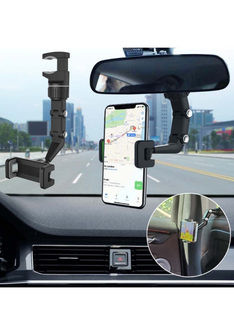 ELTRAZONE New 360° Rearview Mirror Phone Holder for Car Multifunctional Mount Phone and GPS Holder Universal Rotating Car Phone Holder, Cell Phone Automobile Cradles (Black) - Image 2
