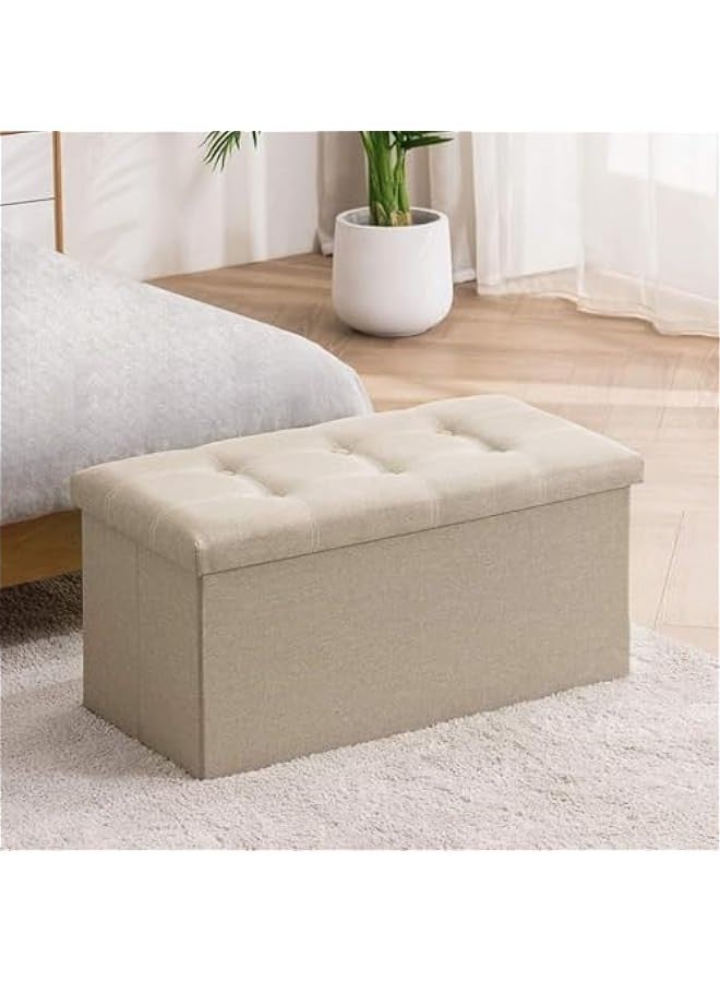 TRASSLE Storage Stool,Foldable Storage Ottoman Box,Padded Seat for Dorm Living Room,Versatile Space-Saving Storage Toy Box,for Bedroom Hallway  - Image 1