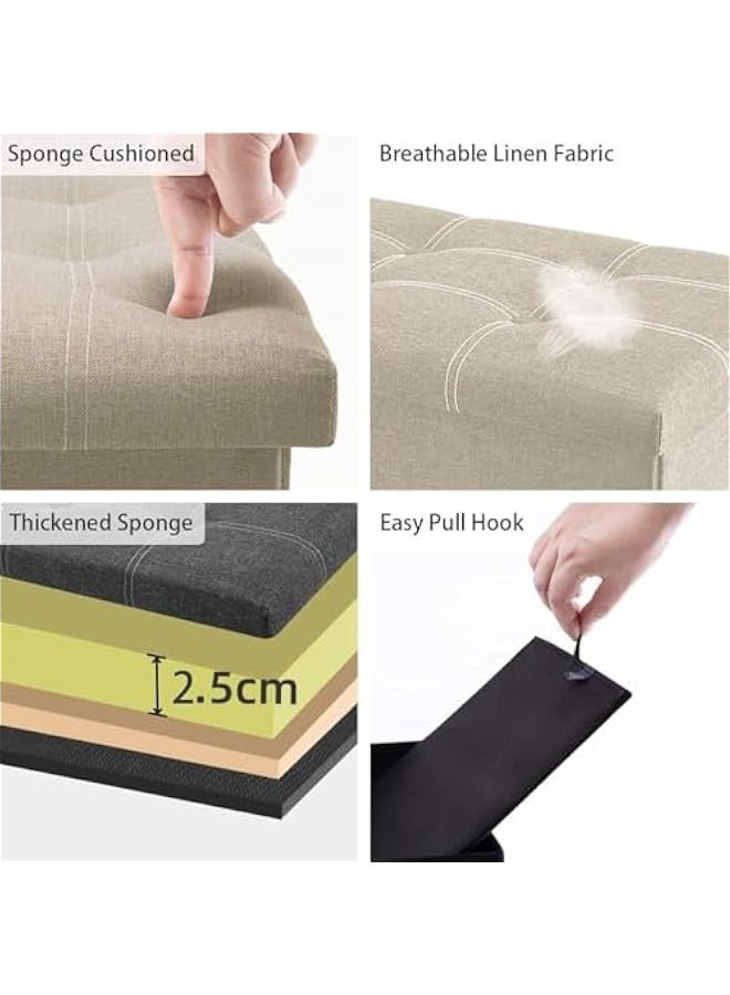 TRASSLE Storage Stool,Foldable Storage Ottoman Box,Padded Seat for Dorm Living Room,Versatile Space-Saving Storage Toy Box,for Bedroom Hallway  - Image 4