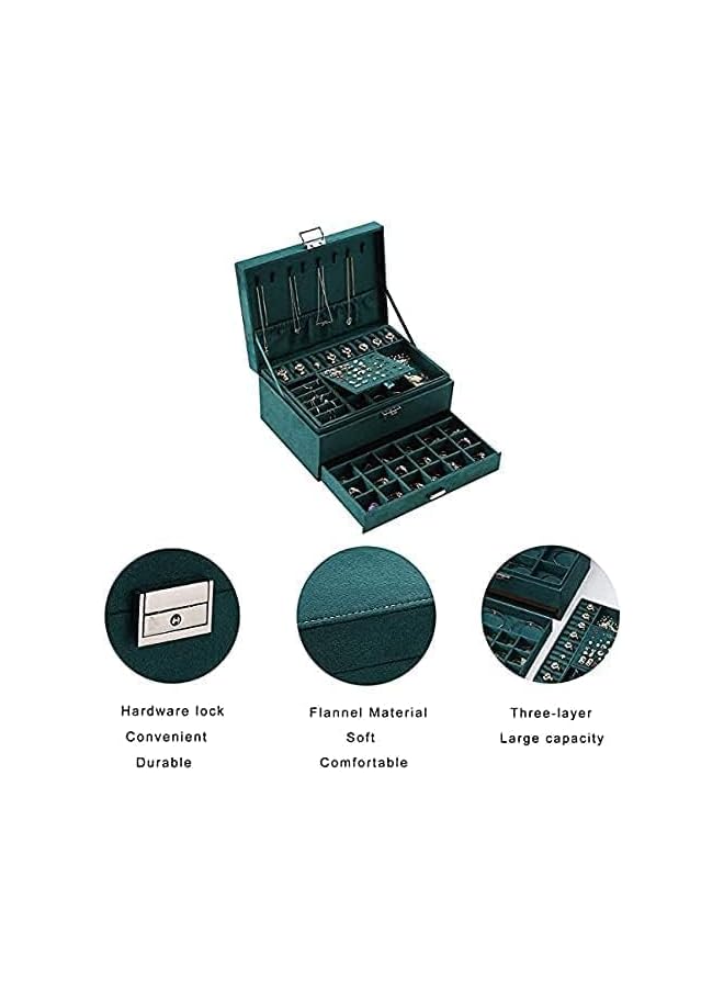 PROMASS Jewelry Box Makeup Cosmetic Case for Women 3-Layer Jewelry Box Organize Jewelry Box with Lock Jewelry Holder - Image 3