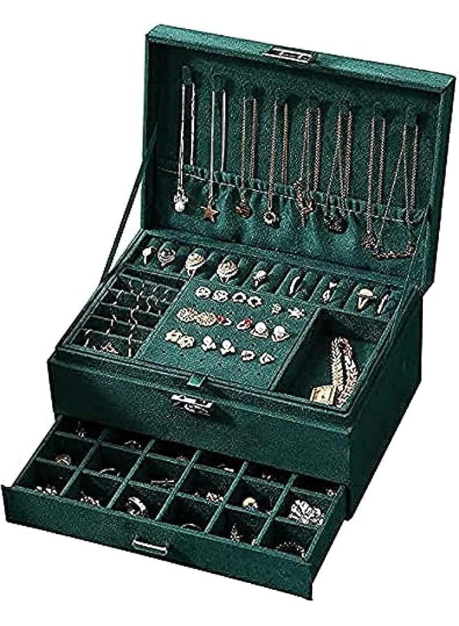 PROMASS Jewelry Box Makeup Cosmetic Case for Women 3-Layer Jewelry Box Organize Jewelry Box with Lock Jewelry Holder - Image 1
