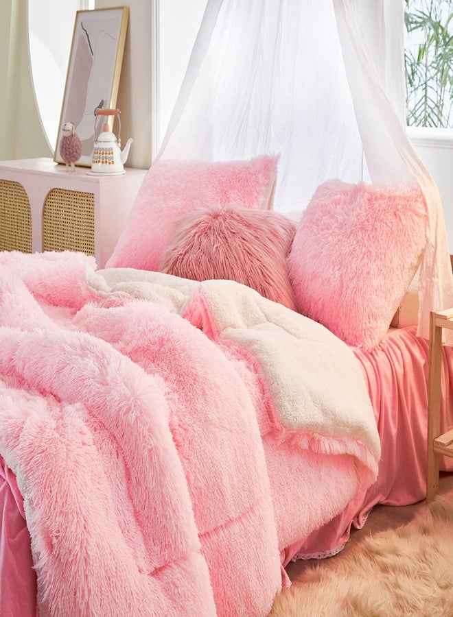 Flysheep Luxury Faux Fur Shaggy Comforter Set Full/Queen Size, Plush & Sherpa Reversible Comforter Pink, 3 Pieces Fluffy Fuzzy Bedding Set Ultra Soft and Warm for Winter (1 Comforter + 2 Pillowcases) - Image 2