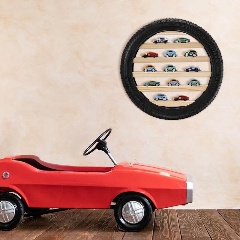 Lineshading Tire Toy Box Wall Car Display Shelf for 1/64 Scale Collectible Cars (Diameter 16 Inches) - Image 5
