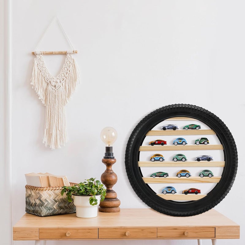Lineshading Tire Toy Box Wall Car Display Shelf for 1/64 Scale Collectible Cars (Diameter 16 Inches) - Image 4