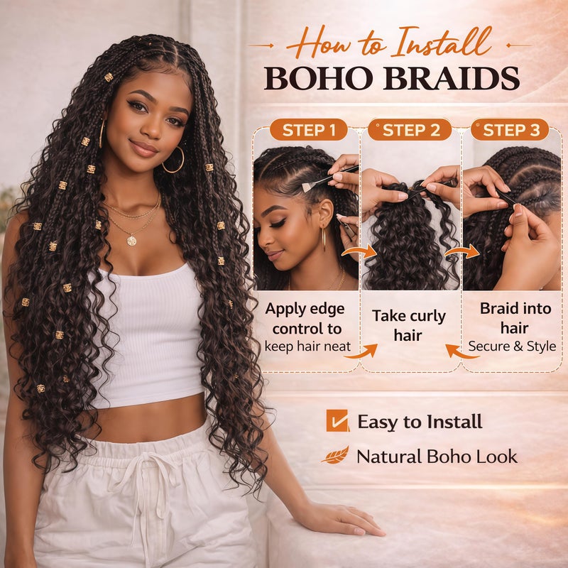 JINHUI Human Braiding Hair Mix Synthetic Deep Wave Bulk Hair for Braiding, 18 Inch Wet and Wavy Braiding Hair 2 Pcs Boho Hair for Braiding Curly Bohemian Hair Extensions - Image 4