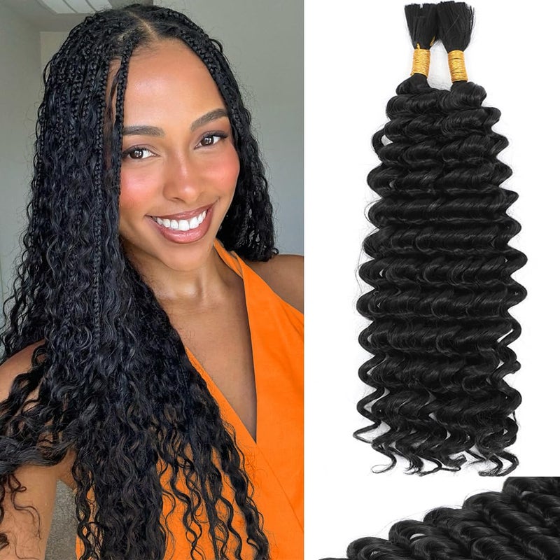 JINHUI Human Braiding Hair Mix Synthetic Deep Wave Bulk Hair for Braiding, 18 Inch Wet and Wavy Braiding Hair 2 Pcs Boho Hair for Braiding Curly Bohemian Hair Extensions - Image 1