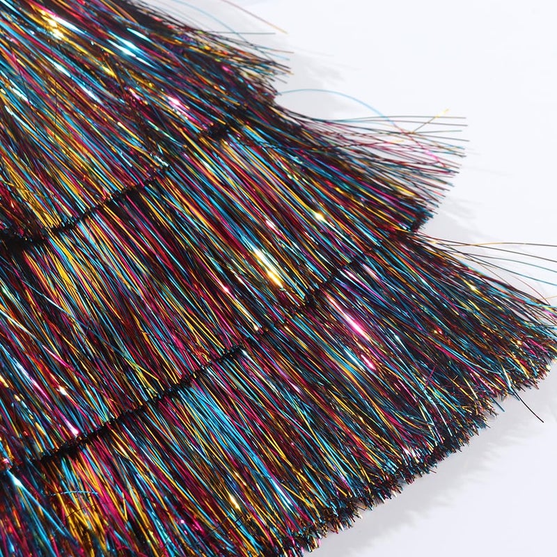 Noomelfish Girls Tinsel Fringe Skirt Sparkly Tassel Metallic Party Skirt, Rainbow, Size 11-12 Years - Image 3