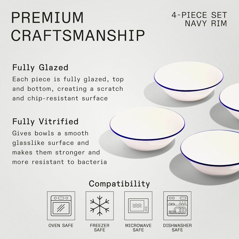 Madein Made In Cookware  Set of 4  Side Bowls  White With Navy Rim  Porcelain  Crafted in England - Image 3