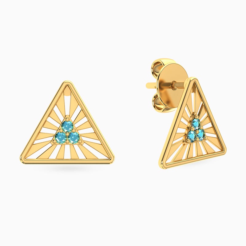 Miss L' by L'azurde Triangle Colored Stones Stud Earrings in 14K Gold - Image 2