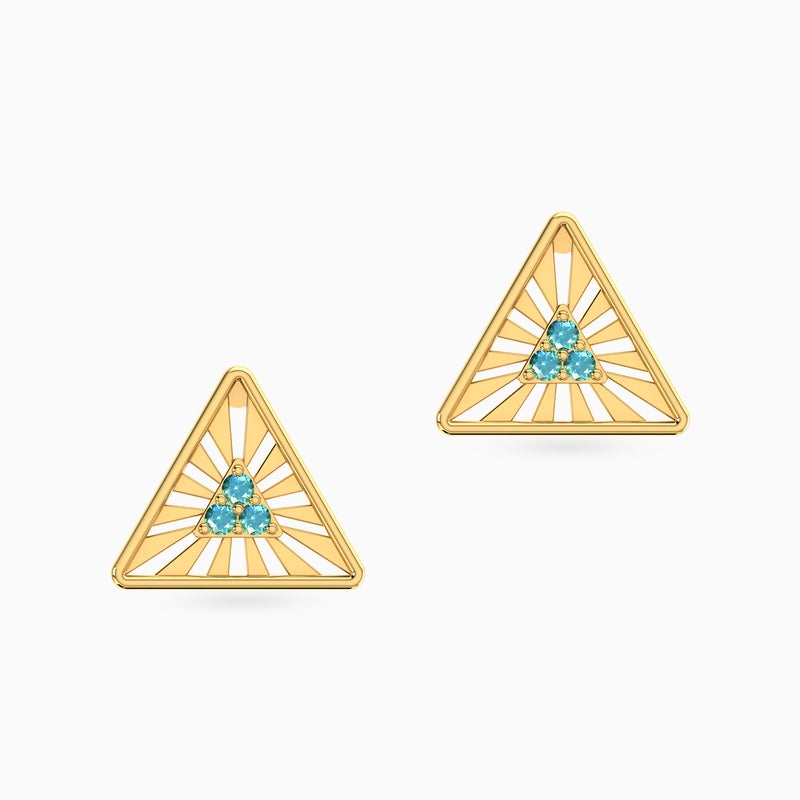 Miss L' by L'azurde Triangle Colored Stones Stud Earrings in 14K Gold - Image 1