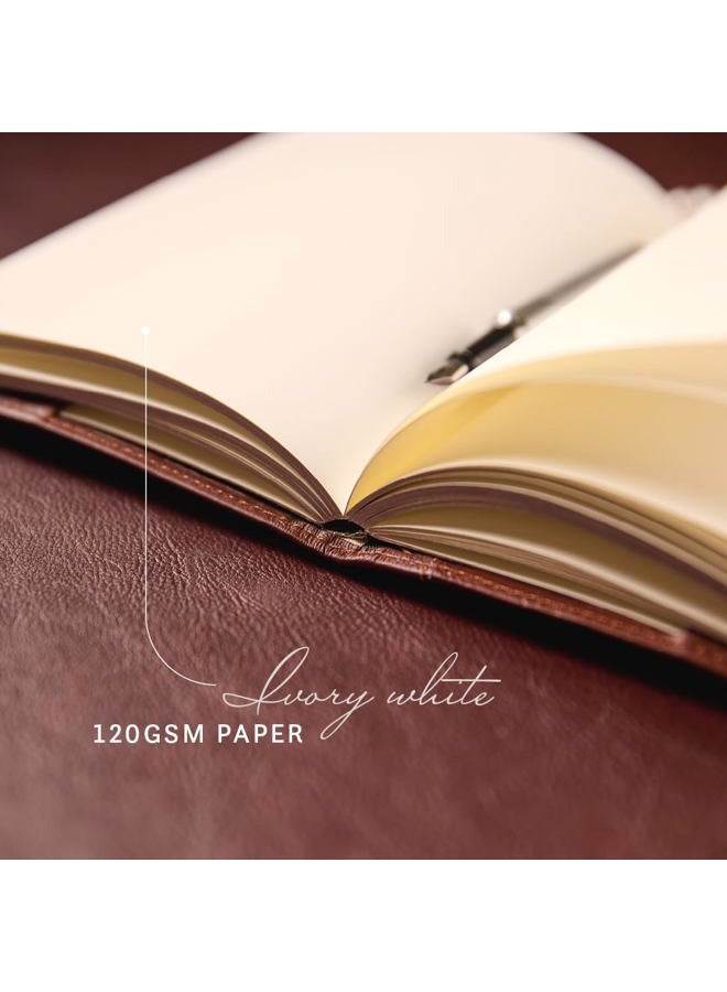 Leatherpress Leather Refillable Journal/Writing Notebook, 120gsm Thick Paper, 160 Pages, (8.6” x 6.1” x .8”), Full-grain African Leather, Heritage Collection, Fedora Black, Dotted - Image 4