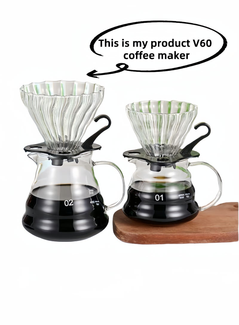 nihao 4 PCS Pour Over Coffee Share Pot With Filter, V60 Coffee Tools, V60 Coffee Maker set with 100 pcs V60 Paper Filter, Borosilicate Glass Coffee Cup, V60 600ml Drip Coffee Brewer - Image 2