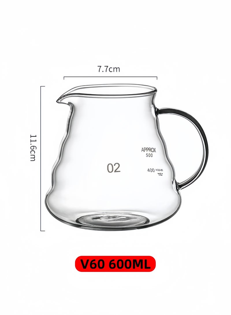 nihao 4 PCS Pour Over Coffee Share Pot With Filter, V60 Coffee Tools, V60 Coffee Maker set with 100 pcs V60 Paper Filter, Borosilicate Glass Coffee Cup, V60 600ml Drip Coffee Brewer - Image 4