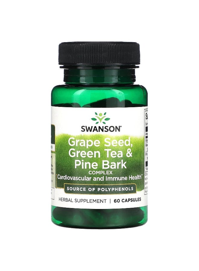 SWANSON سوانسون، مستخلص بذور العنب، الشاي الأخضر وقشرة الصنوبر، 60 كبسولة - Image 1