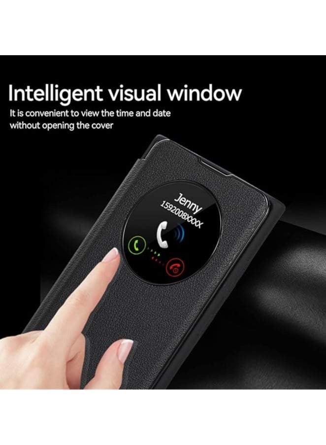 Case for Samsung Galaxy S22 Ultra, Smart Sleep/Wake Up Function Clear View Window Premium Leather Flip Cover with Card Slot Kickstand Wireless Charging Compatibility Phone Case  - Image 5