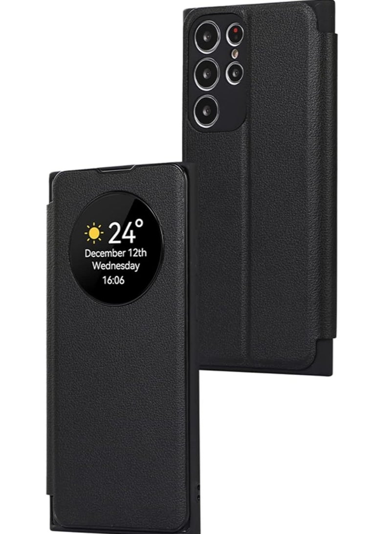 Case for Samsung Galaxy S22 Ultra, Smart Sleep/Wake Up Function Clear View Window Premium Leather Flip Cover with Card Slot Kickstand Wireless Charging Compatibility Phone Case  - Image 1
