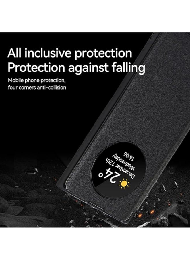 Case for Samsung Galaxy S22 Ultra, Smart Sleep/Wake Up Function Clear View Window Premium Leather Flip Cover with Card Slot Kickstand Wireless Charging Compatibility Phone Case  - Image 2