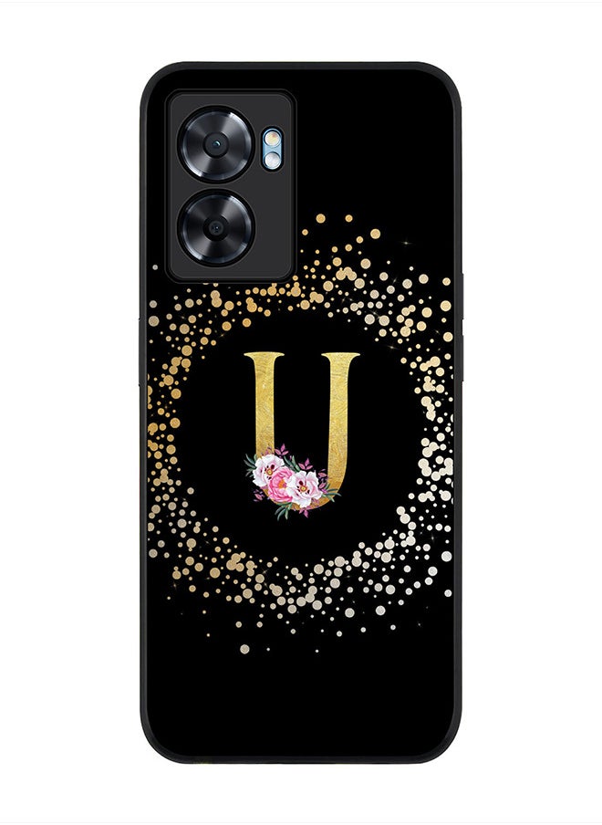 Stylizedd Rugged Black edge case for Oppo A57, Slim fit Rubber Edges Thin Cover -  Custom Monogram Initial Letter Floral Pattern Alphabet - U  (Black )  - Image 1