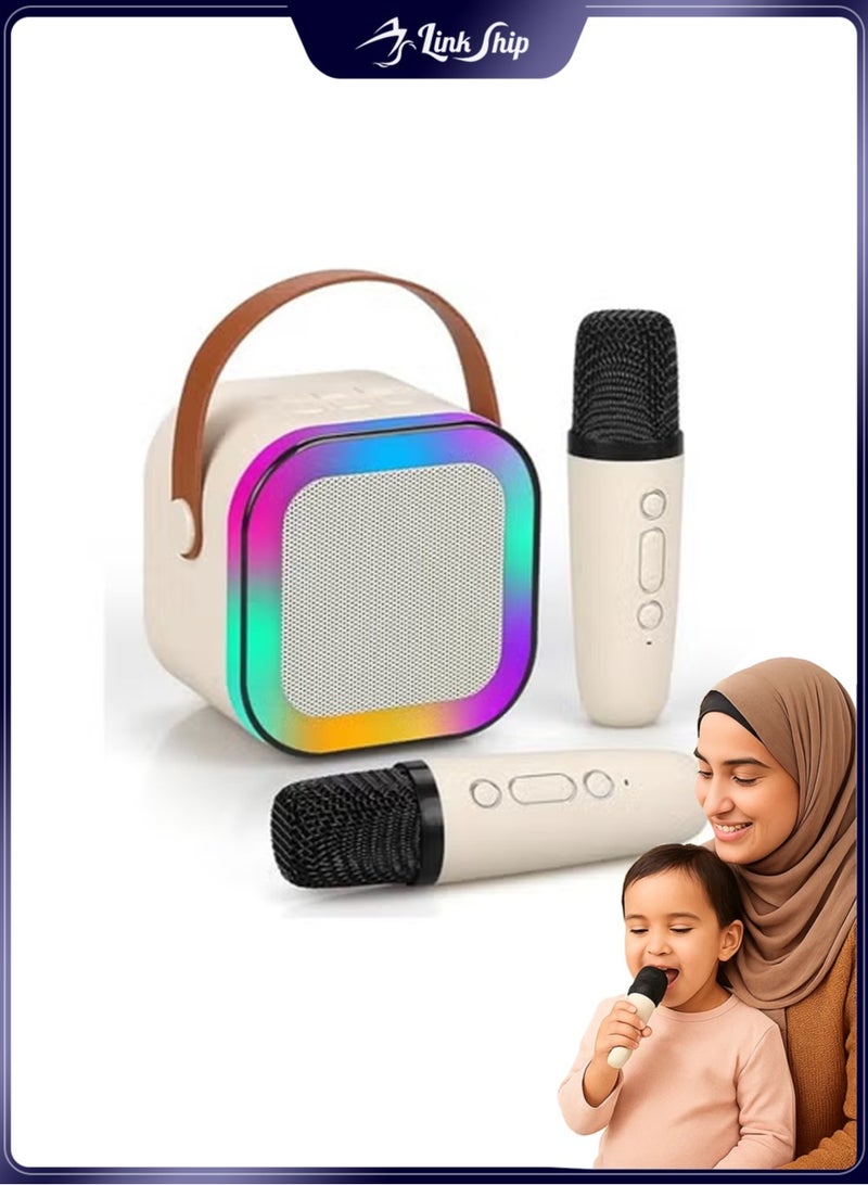 linkship Karaoke Machine for Kids and Adults – Mini Portable Bluetooth Karaoke Speaker with 2 Wireless Microphones, Dynamic LED Lights, Long Playback Time, Perfect for Birthday Gifts, Home KTV, Outdoor, Travel (Beige) - Image 1