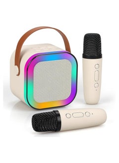 Generic Karaoke Machine for Kids Adults,Mini Portable Blue-Tooth Karaoke Speaker with 2 Wireless Microphones and Dynamic Lights,Birthday Gift,Home KTV,Outdoor,Travel(Beige)  - Image 1