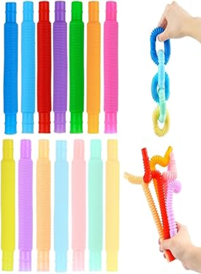 DERAYEE 14 Pieces Mini Pop Tubes Sensory Toys, Multicoloured, for Stress Relief, Educational for Children