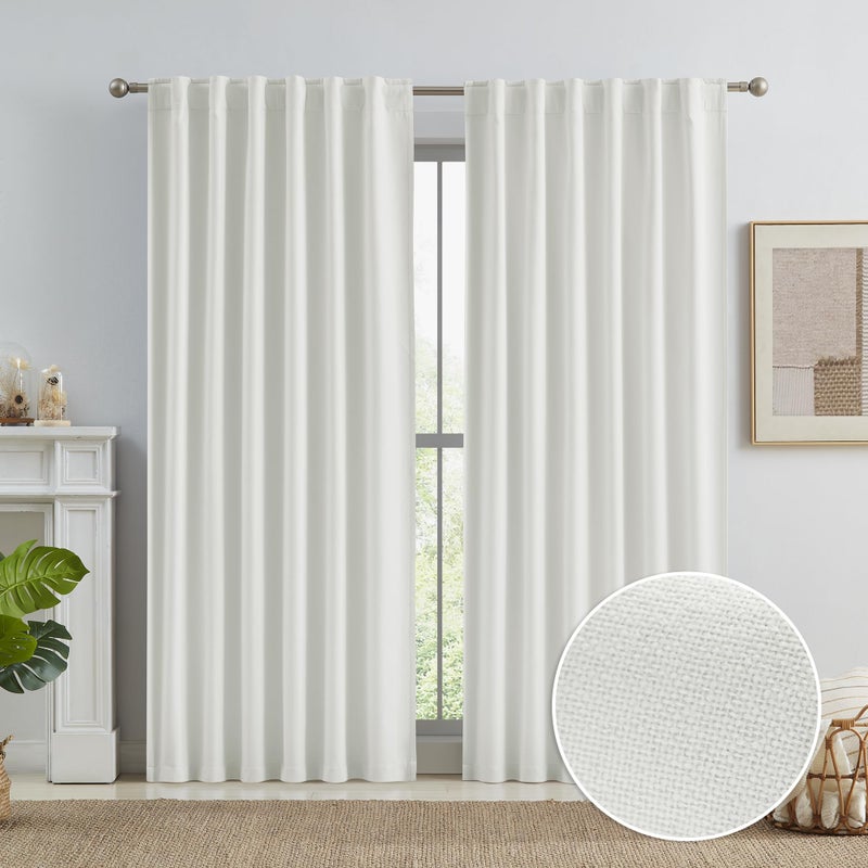 KEQIAOSUOCAI KEQIAOSUOCAI Natural Faux Linen Blackout Farmhouse Curtains for Bedroom Ecru Cream Ivory White Birch 84 Inches Long Back Tab Hook Belt Pleated Boho Curtain Drapes Neutral 50x84 Inch 2 Panels Set 