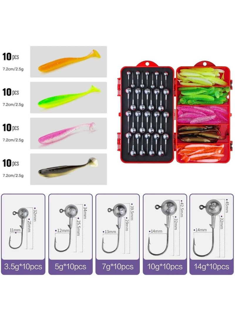 Soofam 50pcs Soft Fishing Lures Kit, Paddle Tail Swim Bait with 5 Sizes & 50 Hooks, Soft Plastic Baits for Bass, Trout, Walleye, Crappie, Pike, Multi-Color Swimbaits for Freshwater & Saltwater Fishing - Image 2