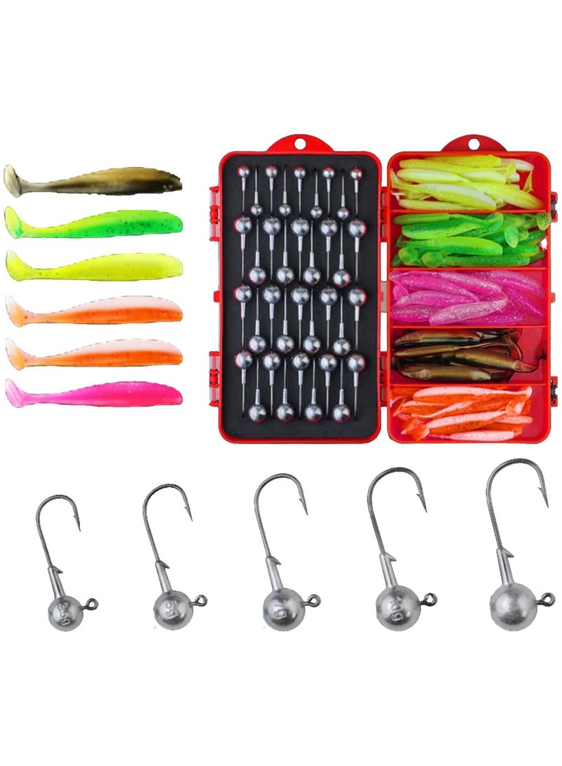 Soofam 50pcs Soft Fishing Lures Kit, Paddle Tail Swim Bait with 5 Sizes & 50 Hooks, Soft Plastic Baits for Bass, Trout, Walleye, Crappie, Pike, Multi-Color Swimbaits for Freshwater & Saltwater Fishing - Image 1