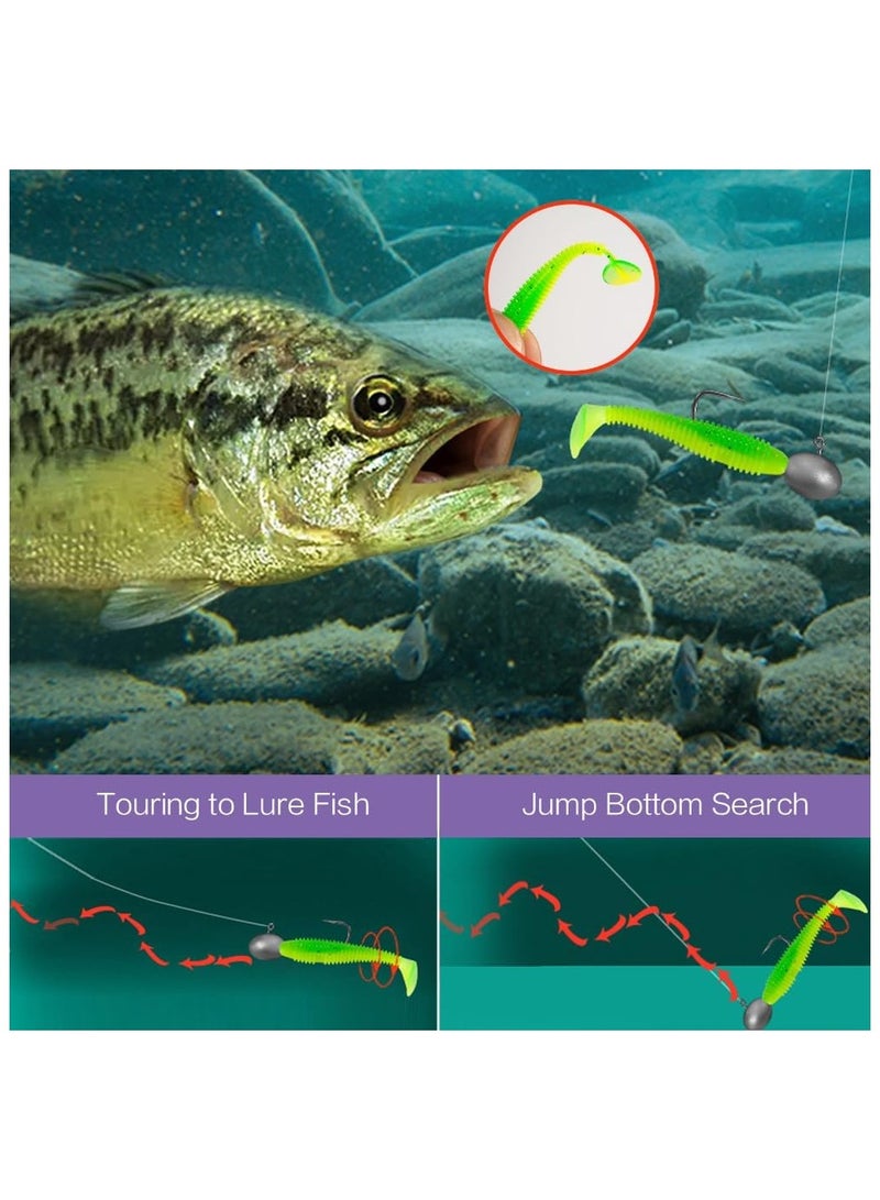 Soofam 50pcs Soft Fishing Lures Kit, Paddle Tail Swim Bait with 5 Sizes & 50 Hooks, Soft Plastic Baits for Bass, Trout, Walleye, Crappie, Pike, Multi-Color Swimbaits for Freshwater & Saltwater Fishing - Image 5