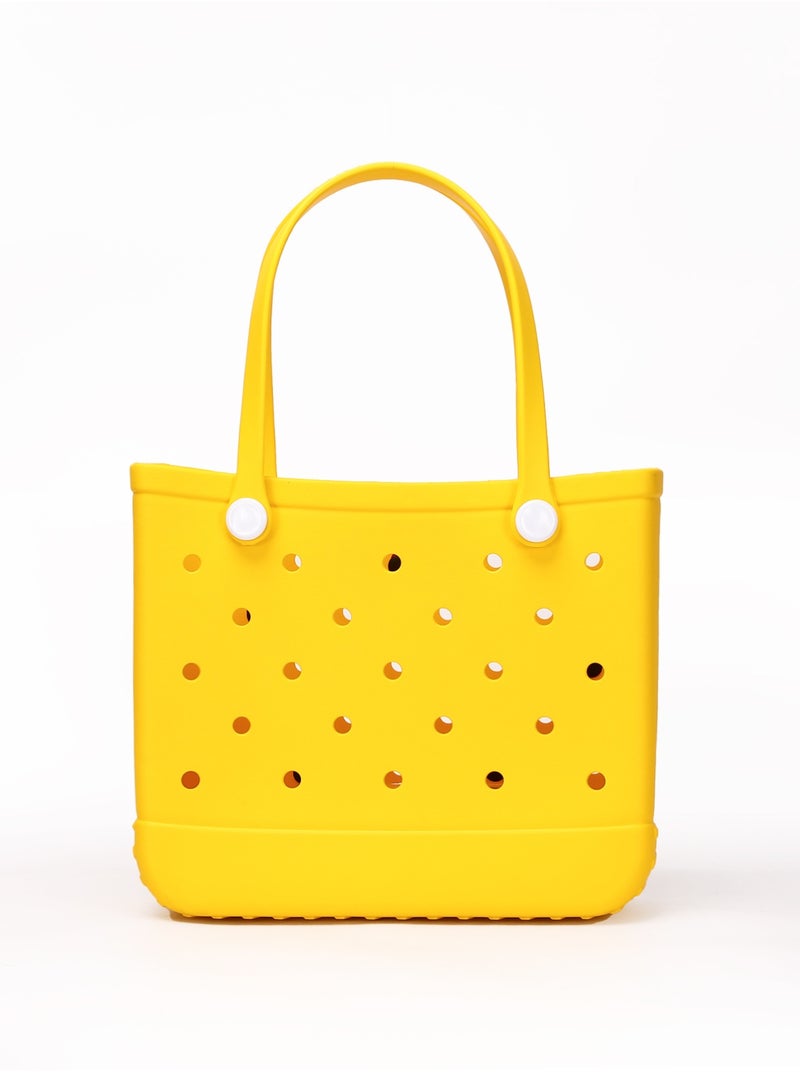EVA Rubber Beach Tote Bag with 5 Summer Charms | Waterproof, Durable & Easy-to-Clean | Spacious Summer Beach Bag for Women & Family | (Yellow - Large) - Image 3