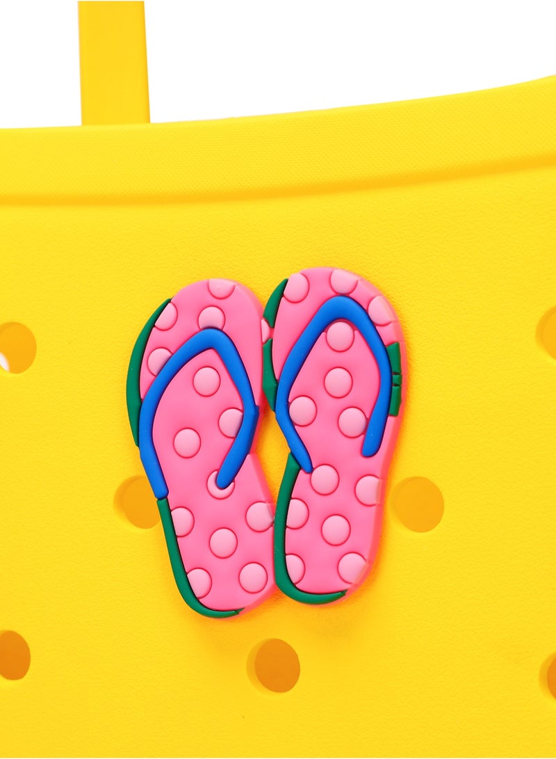 EVA Rubber Beach Tote Bag with 5 Summer Charms | Waterproof, Durable & Easy-to-Clean | Spacious Summer Beach Bag for Women & Family | (Yellow - Large) - Image 4