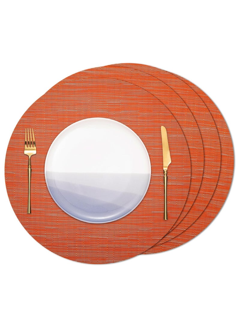 آنا طقم 4 قطع من حصائر الطعام الدائرية المضادة للانزلاق والمائيّة بقطر 35 سم، بتصميم يشبه خشب البامبو - مثالية للمناسبات العائلية وتناول الطعام في الهواء الطلق. - Image 2