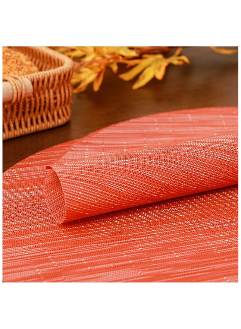 آنا طقم 4 قطع من حصائر الطعام الدائرية المضادة للانزلاق والمائيّة بقطر 35 سم، بتصميم يشبه خشب البامبو - مثالية للمناسبات العائلية وتناول الطعام في الهواء الطلق. - Image 3