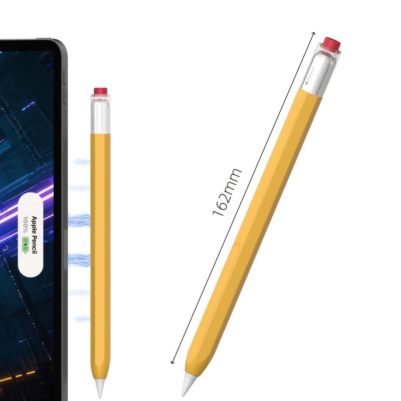 Yellow Silicone Case For Apple Pencil Pro And 2nd Generation Magnetic Charging Double Tap Squeeze Haptic Support - Image 3