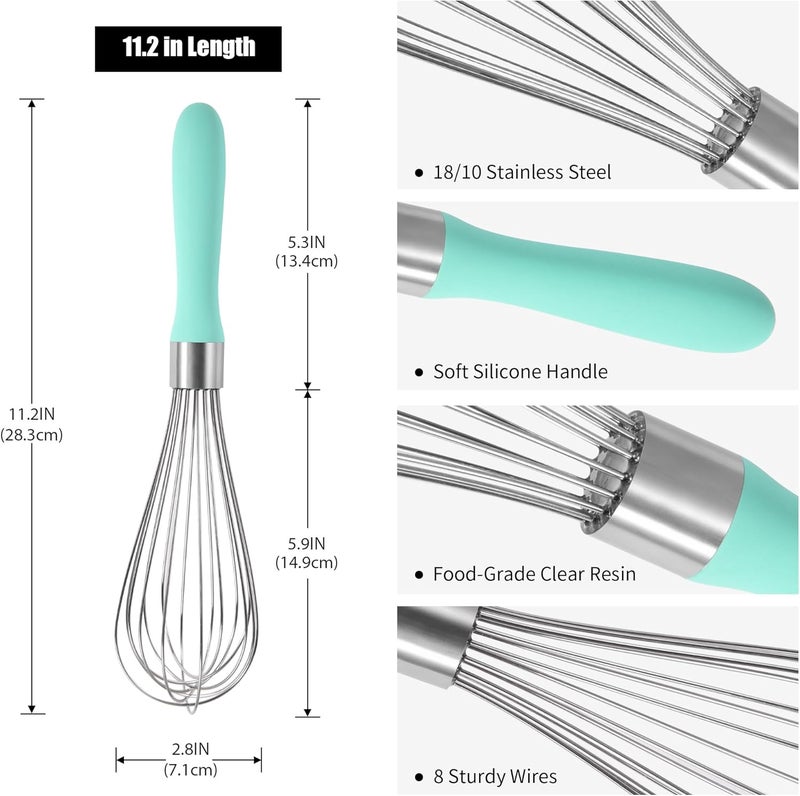 Doosu 18/8 Stainless Steel Balloon Whisk, Kitchen Whisk for Cooking Handheld Egg Beater with Rust-Proof Sturdy Wires & Non-Slip Silicone Handle for Beating, Stirring, Blending (8 Wires, Aqua Sky) - Image 2