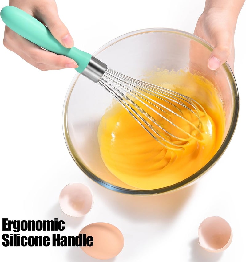 Doosu 18/8 Stainless Steel Balloon Whisk, Kitchen Whisk for Cooking Handheld Egg Beater with Rust-Proof Sturdy Wires & Non-Slip Silicone Handle for Beating, Stirring, Blending (8 Wires, Aqua Sky) - Image 4
